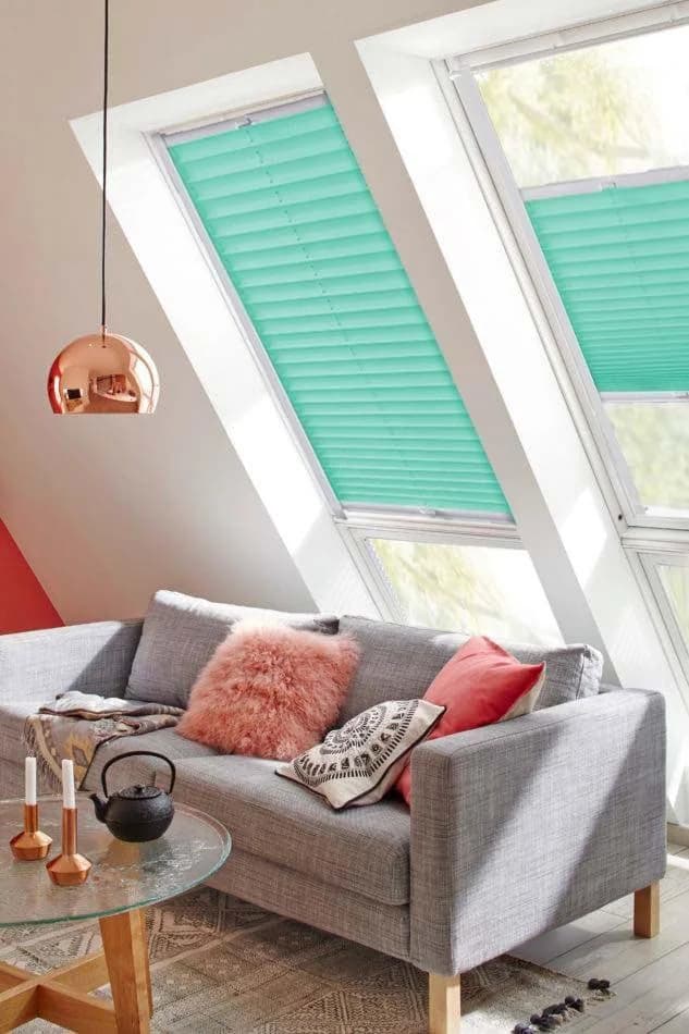 SUNLINES Dachfensterplissee Classic Style Crepe Türkis Weiß