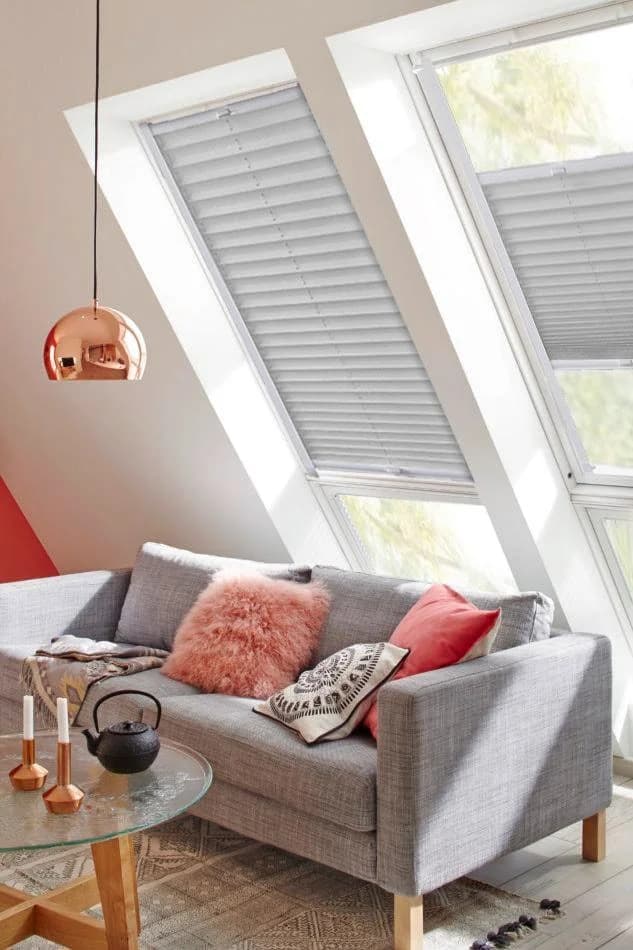 SUNLINES Dachfensterplissee Classic Style Crepe Grau Weiß