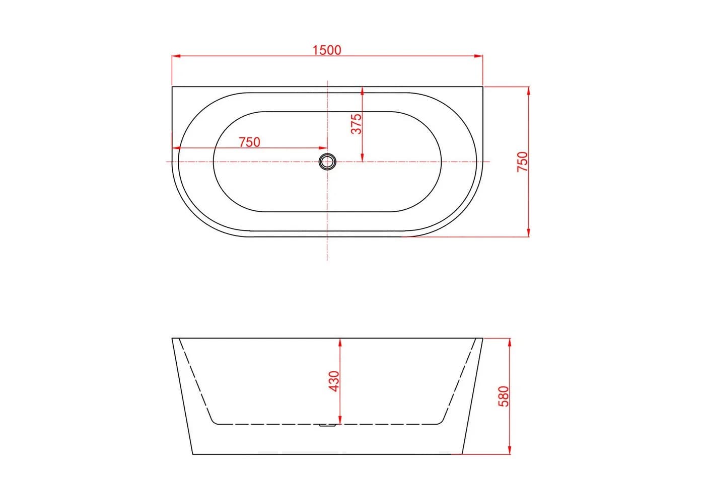 duschspa Badewanne 150x75x58/170x80x60cm weiß Oval Freistehende Badewanne
