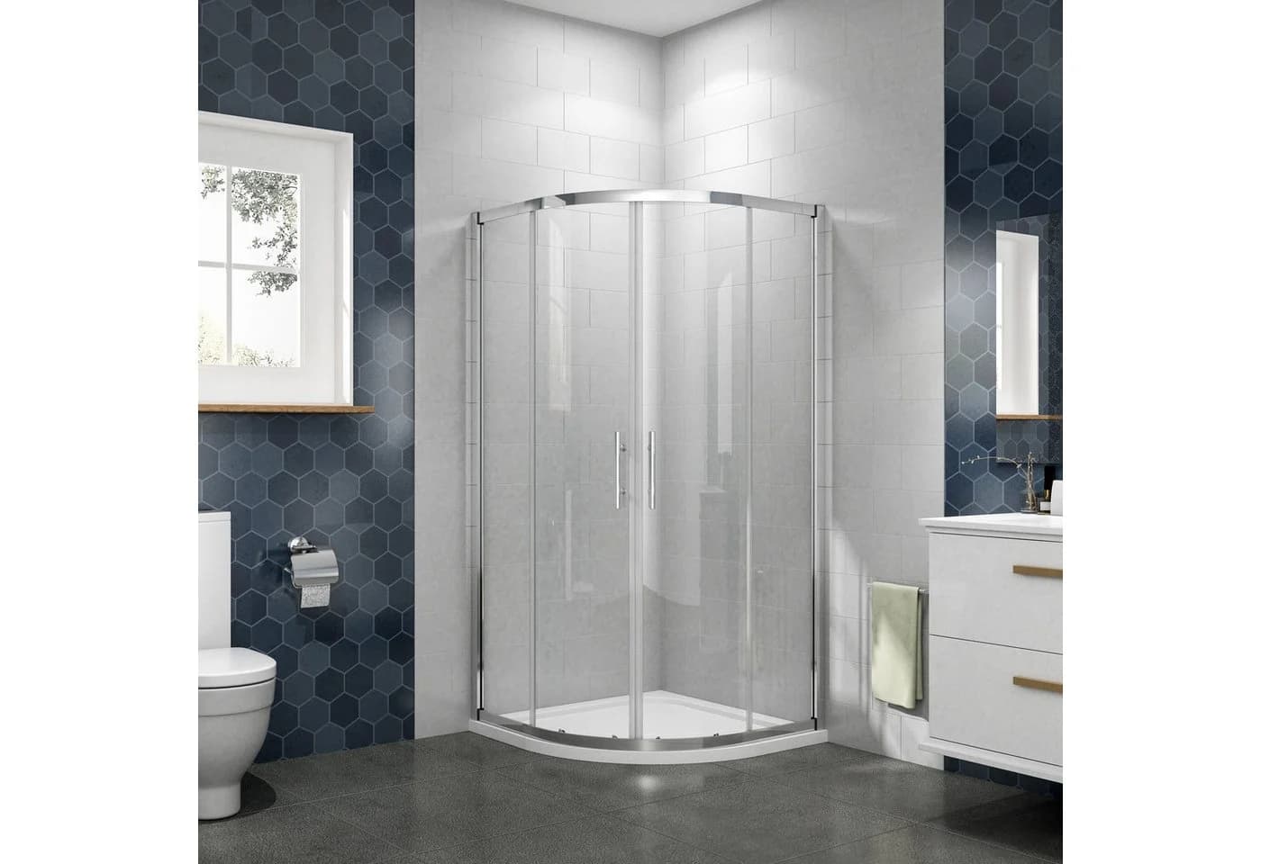 duschspa Runddusche 185cm Viertelkreis Schiebetür Duschtür Duschkabine 5mm ESG NANO Glas - Bild 2