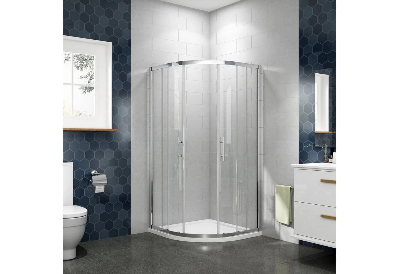 duschspa Runddusche 185cm Viertelkreis Schiebetür Duschtür Duschkabine 5mm ESG NANO Glas - Bild 3