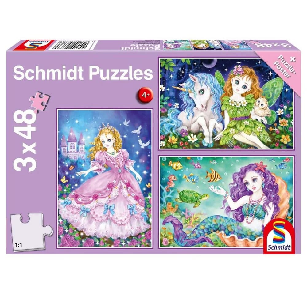 Schmidt Spiele Puzzle Prinzessin, Fee & Meerjungfrau 3x24 Teile Bunt - Bild 2