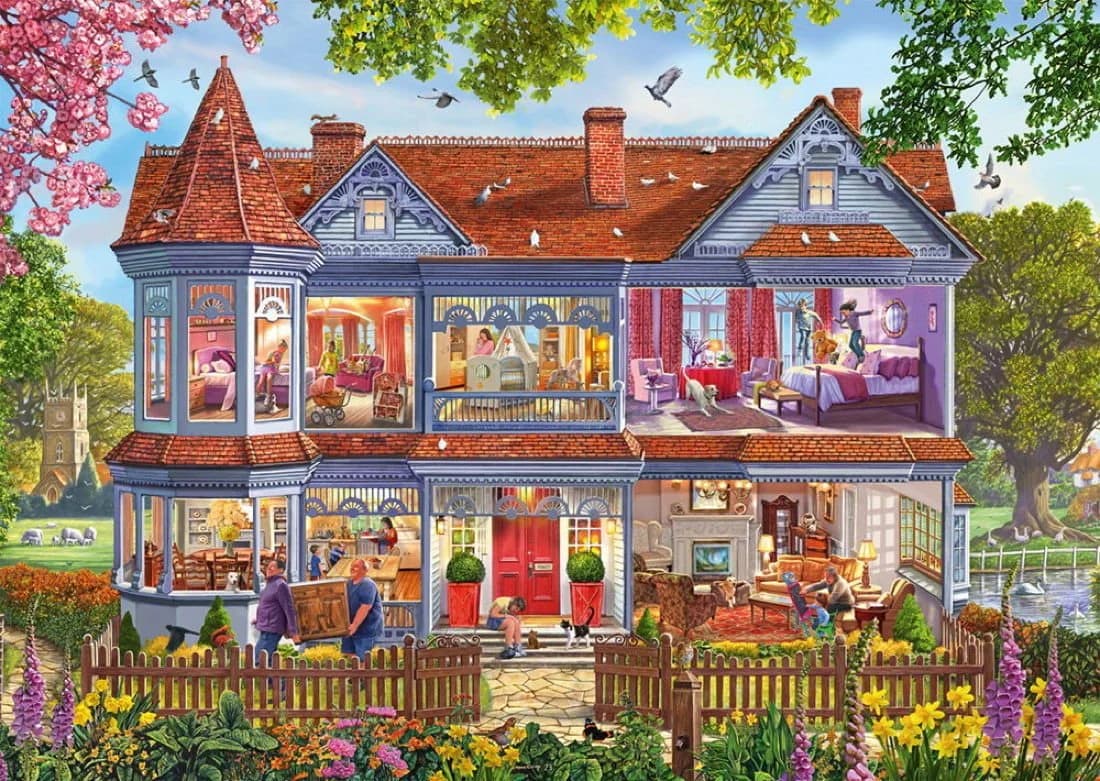 Schmidt Spiele Puzzle 1000 Teile Haus im Frühling