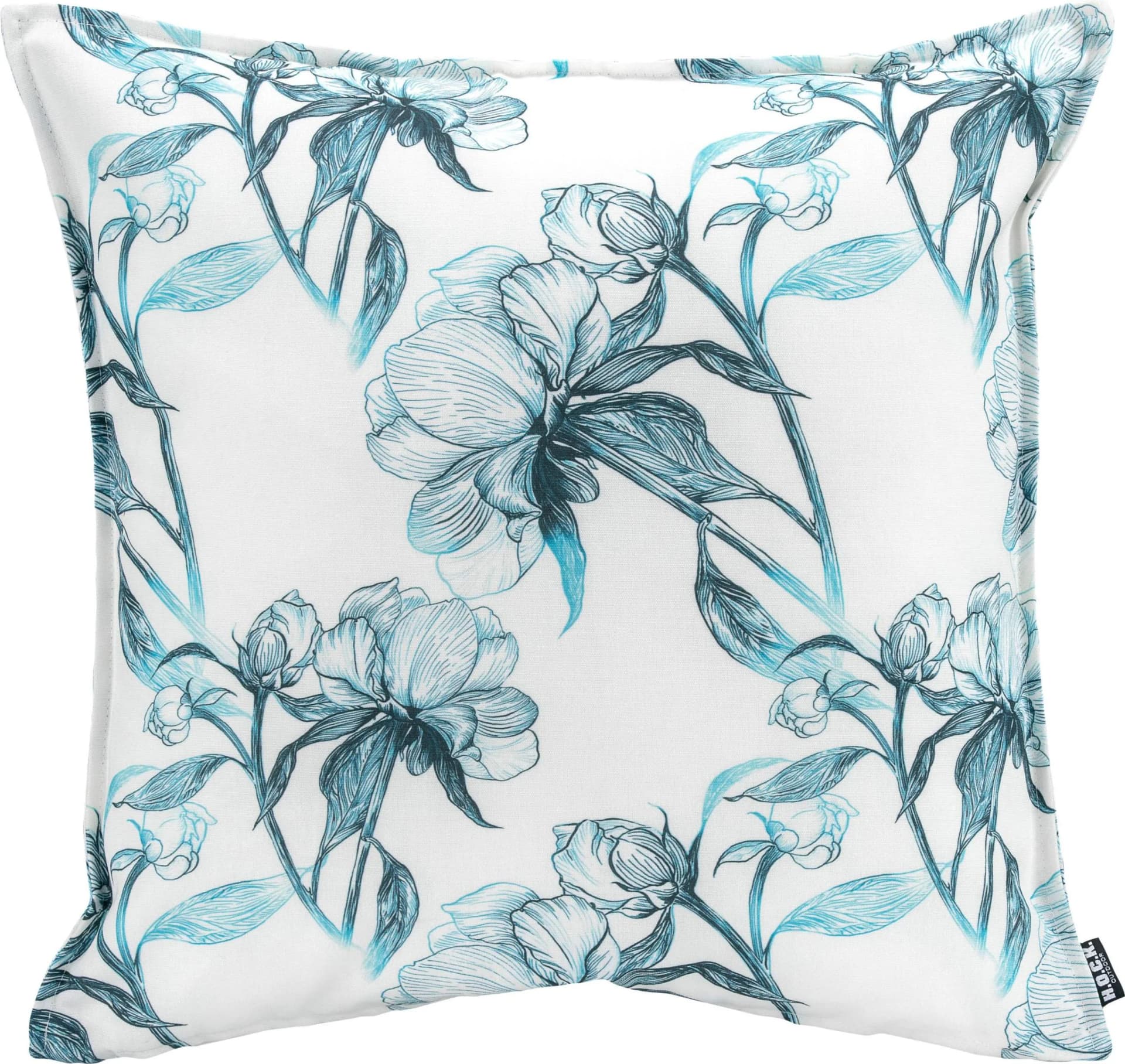 H.O.C.K. Dekokissen "Fleur" Blau-Türkis-Weiß mit Blumenmuster