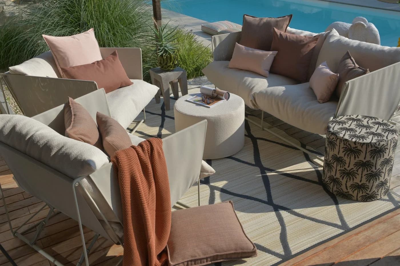 H.O.C.K. Dekokissen Vamosa Palms Schwarz Taupe Palmen Outdoor - Bild 3