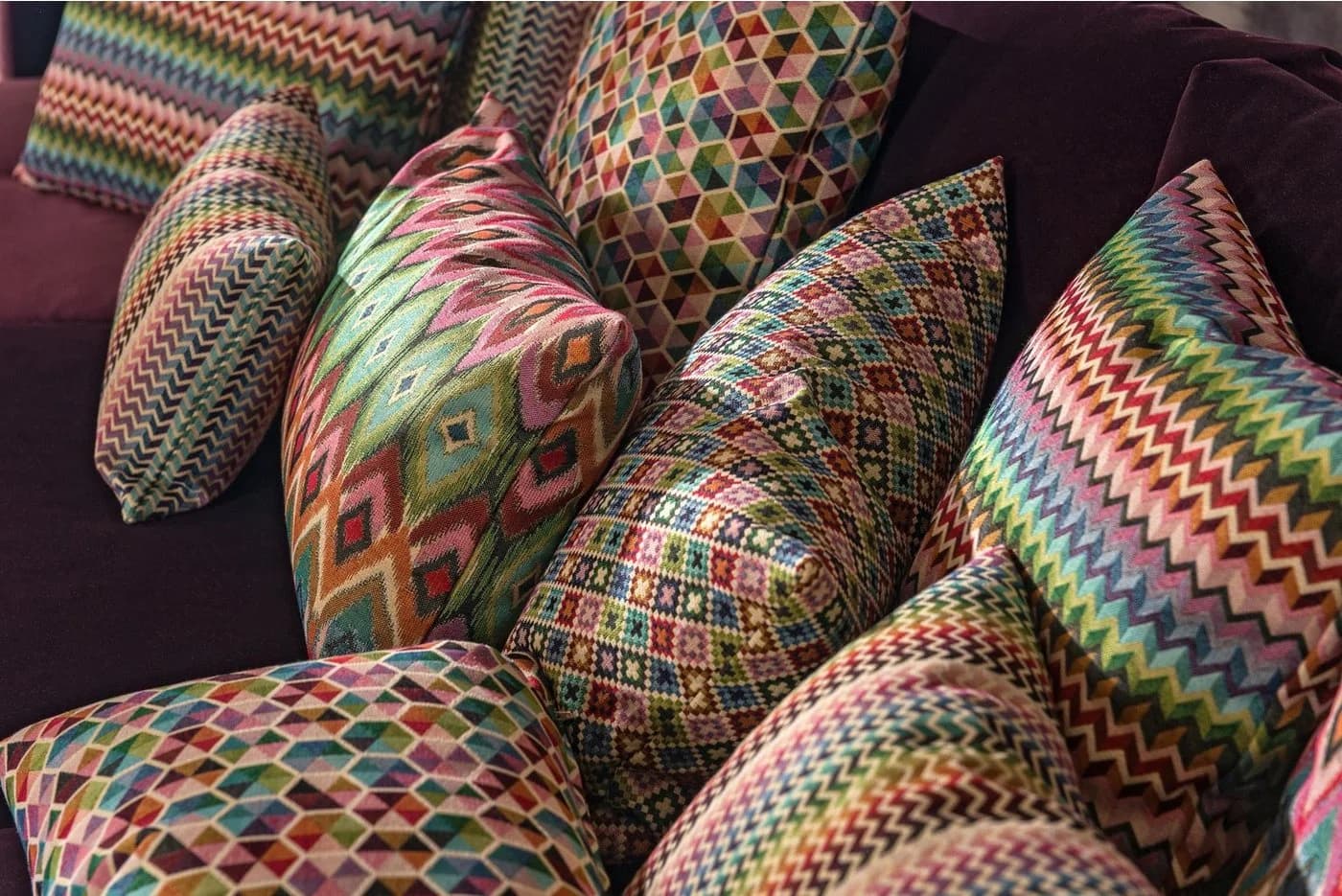 H.O.C.K. Dekokissen Sila Bunt Boho-Style Zick-Zack-Muster