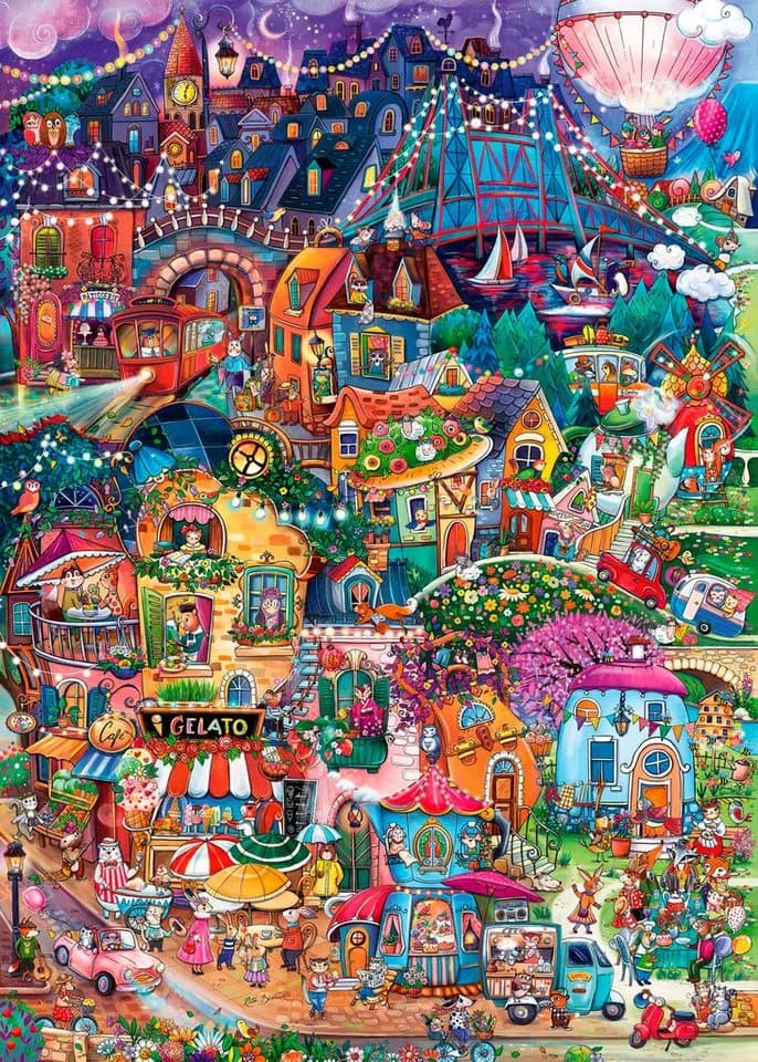 HEYE Puzzle Good Evening! Happytown 1000 Teile Bunt Made in Germany