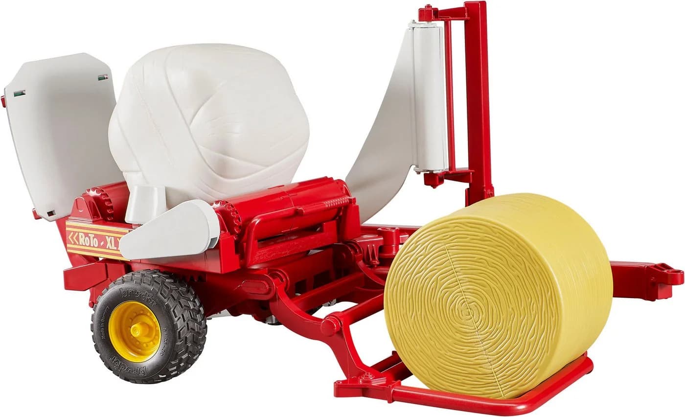 Bruder Spielzeug-Landmaschine Ballenwickler Ocker/Weiss mit 2 Rundballen - Bild 4