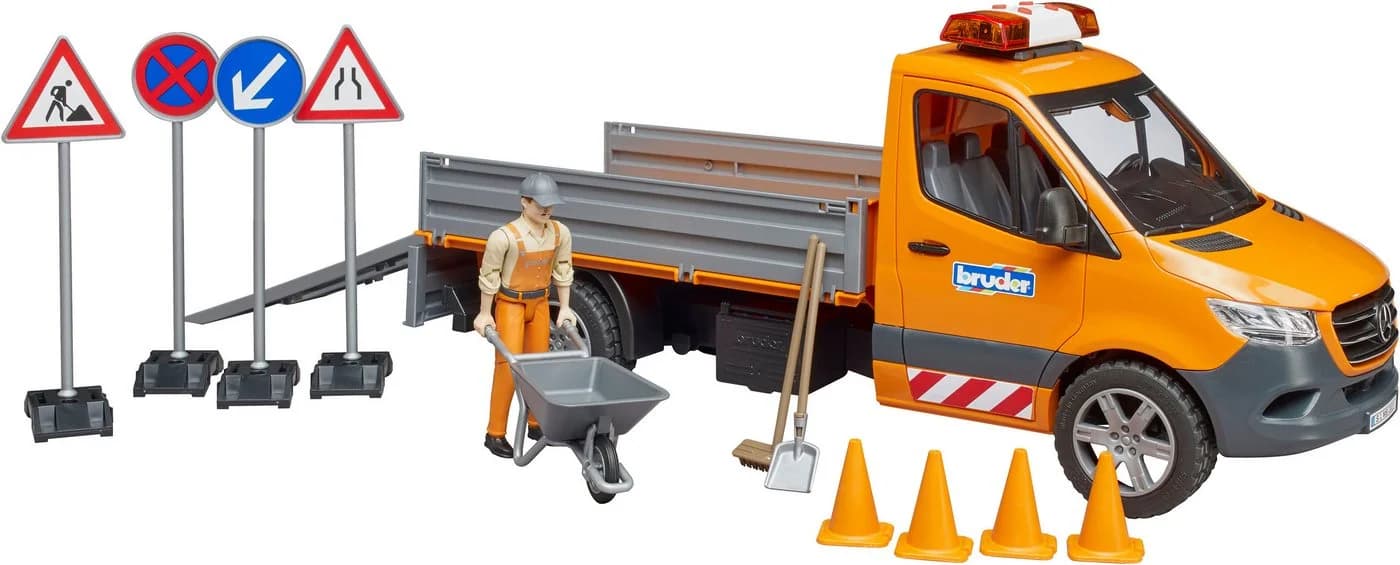 Bruder Spielzeug-Transporter MB Sprinter Kommunal Grau/Orange mit Licht & Sound
