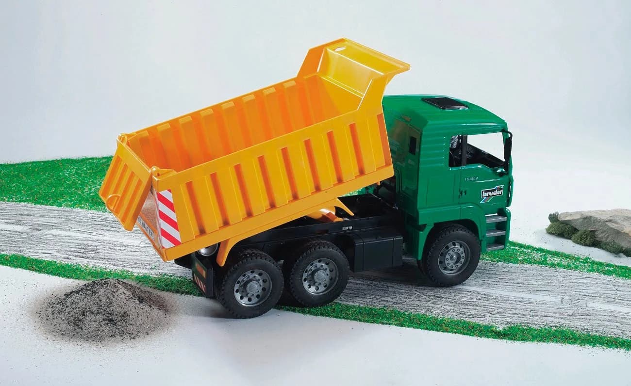 Bruder Spielzeug-Kipper MAN TGA LKW 45 cm Grün/Orange mit Kippmulde - Bild 3