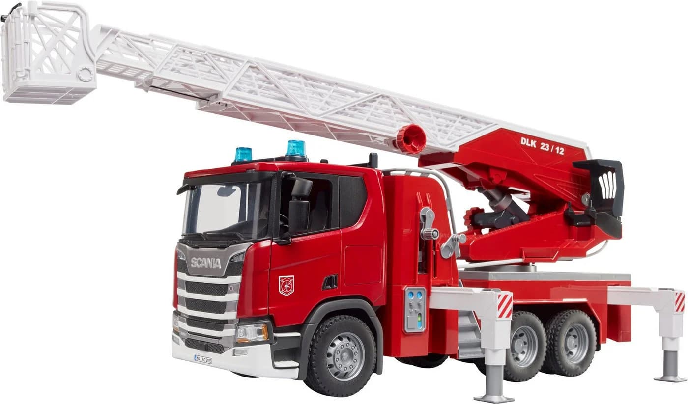 Bruder® Spielzeug-Feuerwehr Scania Super 560R Drehleiter mit Licht und Sound