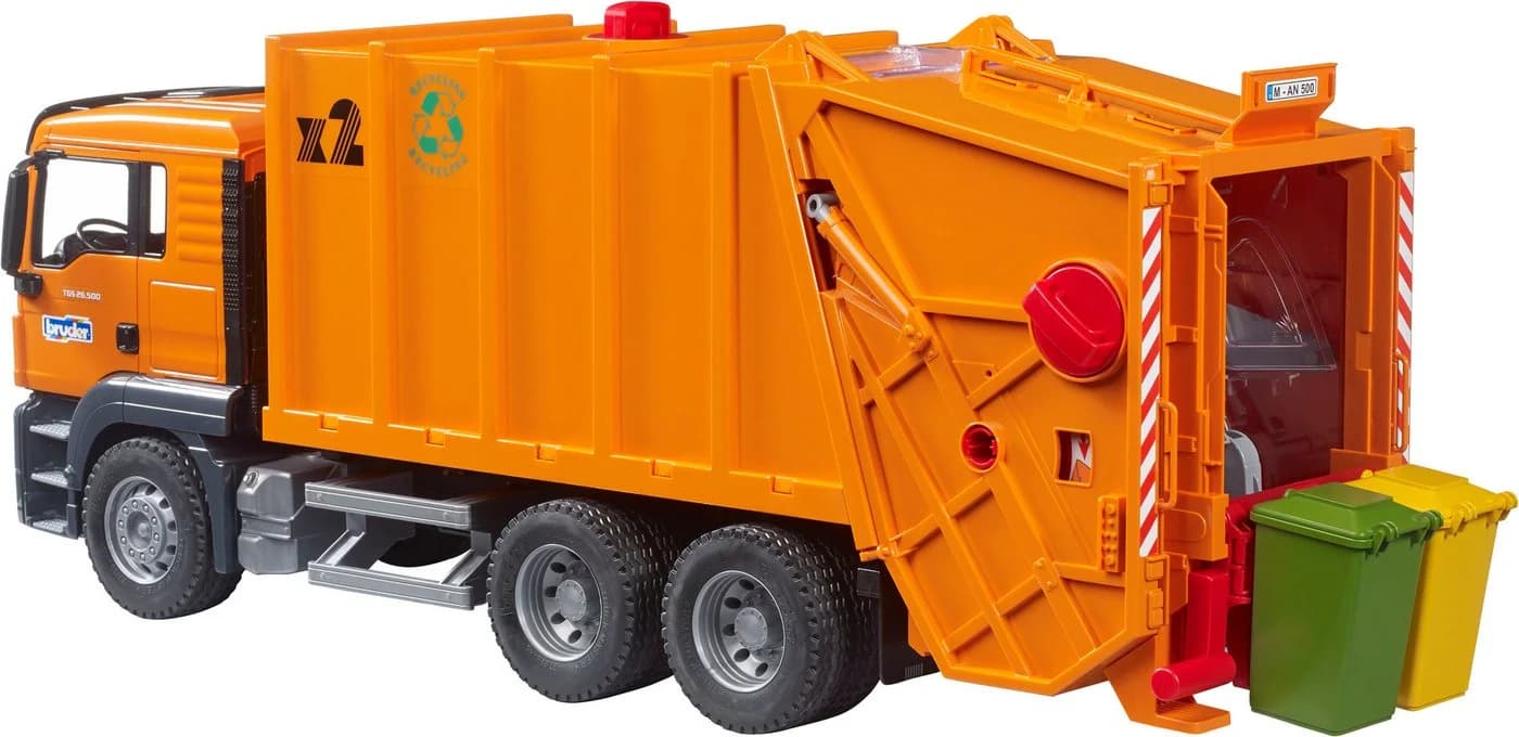 Bruder® MAN TGS Müll-LKW Spielzeug 1:16 Orange mit Drehrad-Mechanik - Bild 5