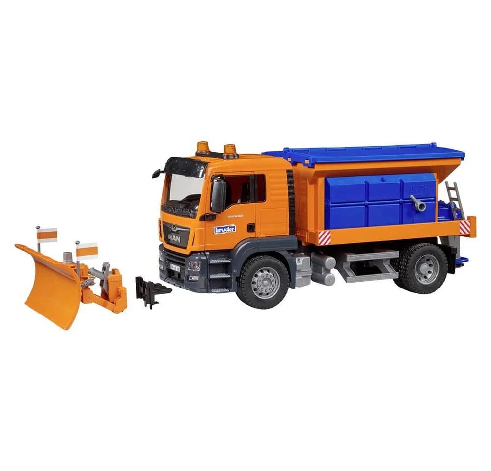 Bruder MAN TGS Winterdienst Spielzeug mit Räumschild 1:16 Orange/Blau - Bild 3
