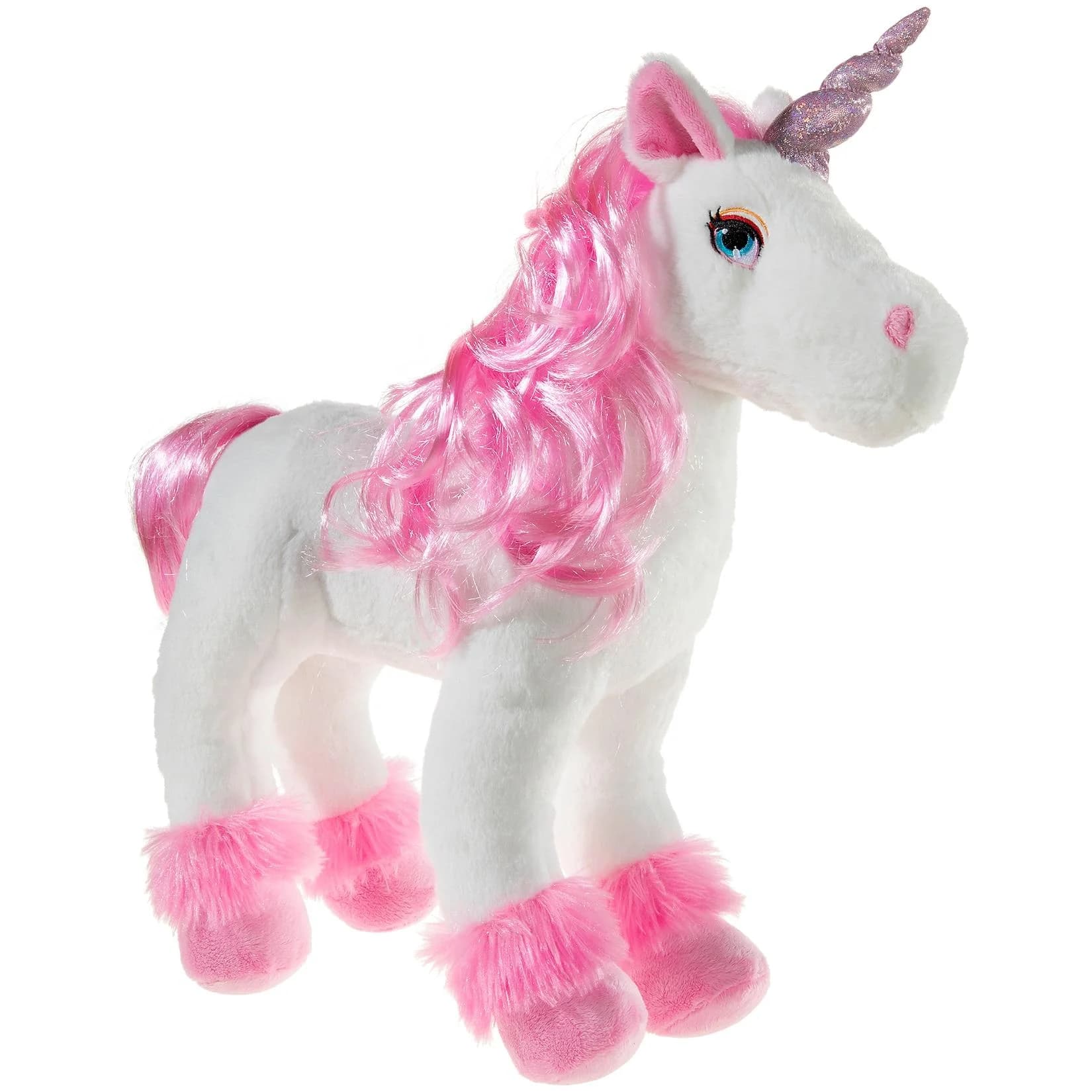 Heunec Kuscheltier Einhorn mit Puppenhaar 40 cm Weiss/Rosa