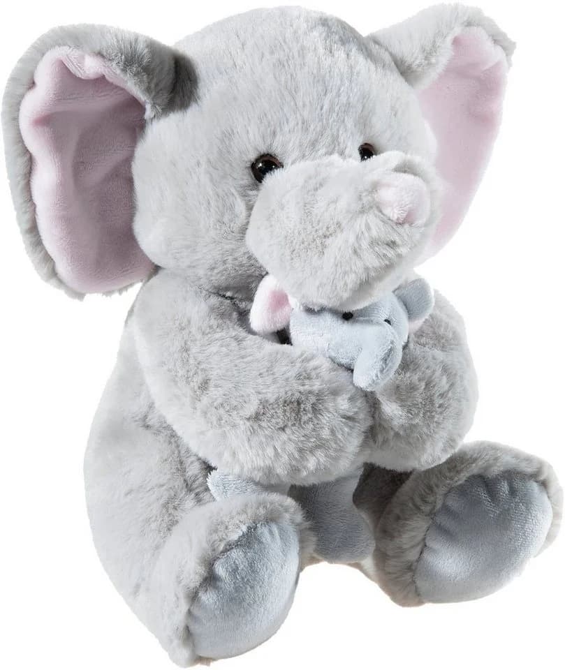 Heunec Kuscheltier Misanimo Elefant mit Baby Grau/Rosa 25 cm