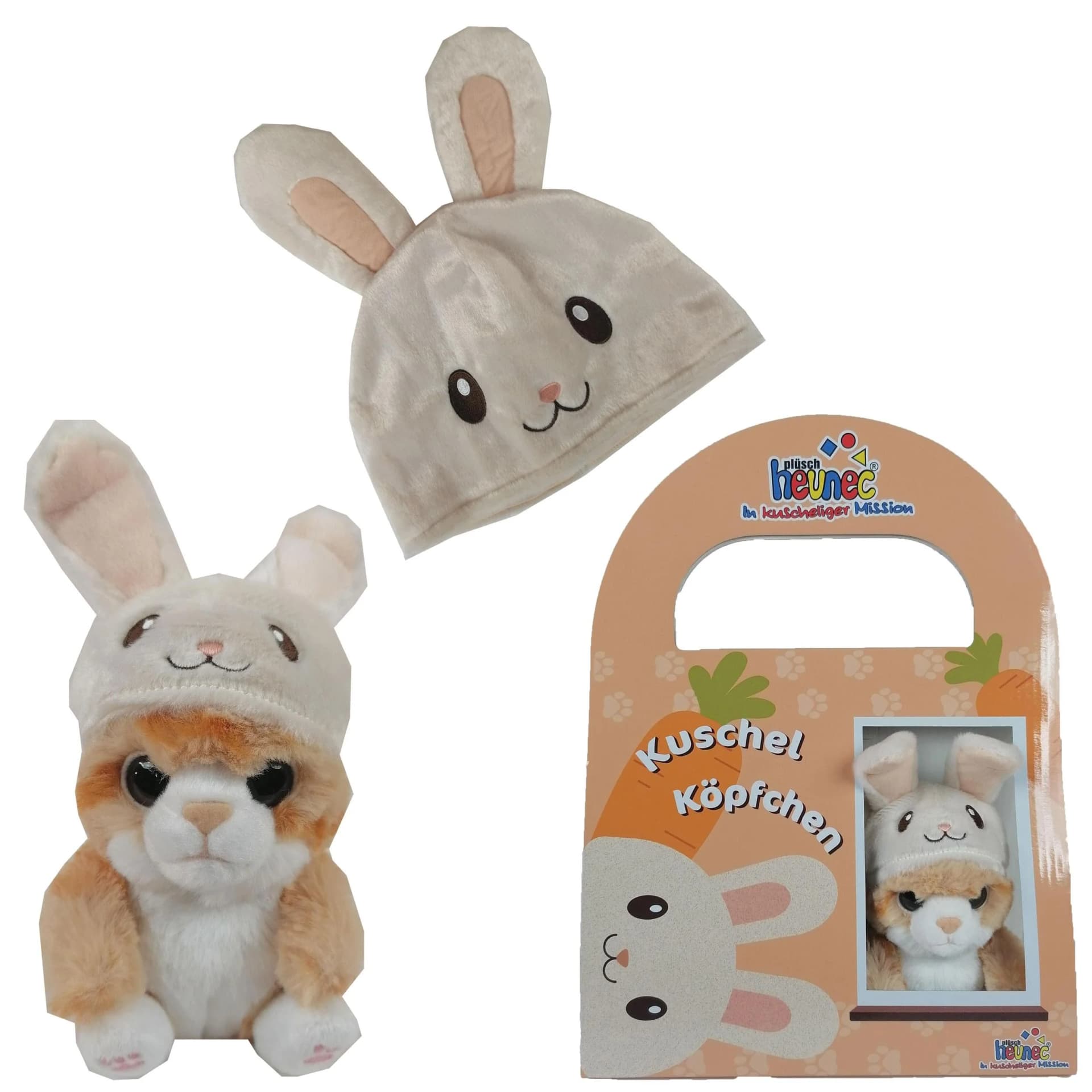 HEUNEC Kuscheltier Katze 13 cm mit Hasenmütze Beige