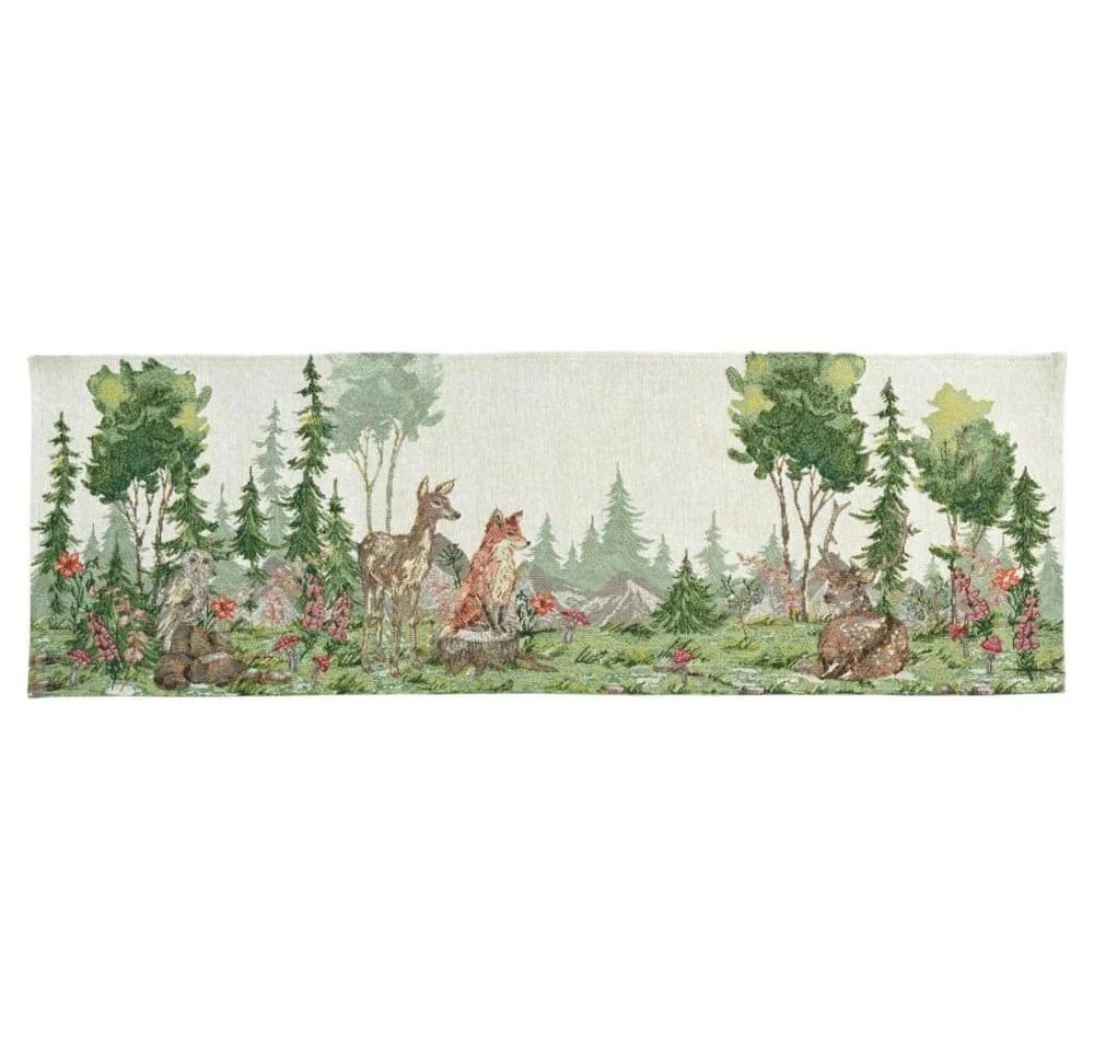 Sander Tischläufer Huron Jacquard Waldmotiv Grün Braun