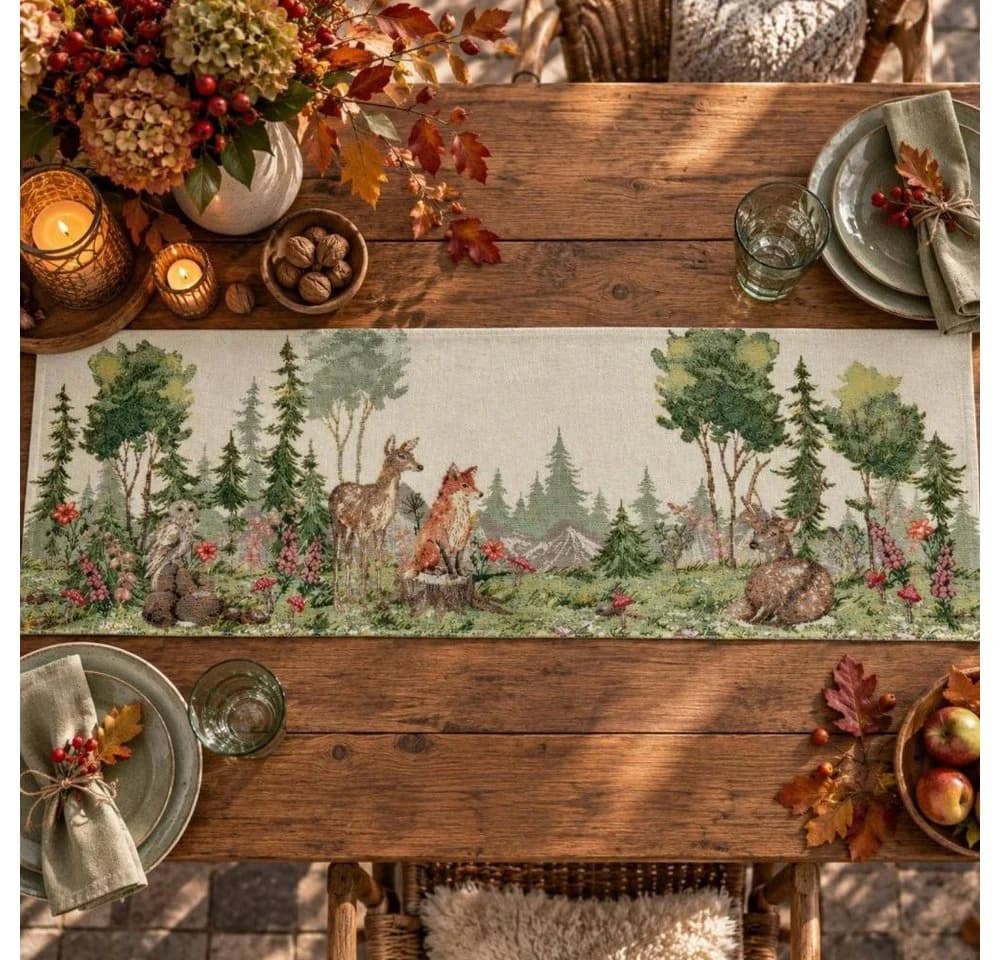 Sander Tischläufer Huron Jacquard Waldmotiv Grün Braun - Bild 2