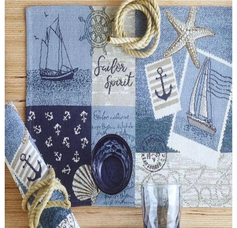sander table + home Tischset Sailor Patch Maritim Blau Gobelin