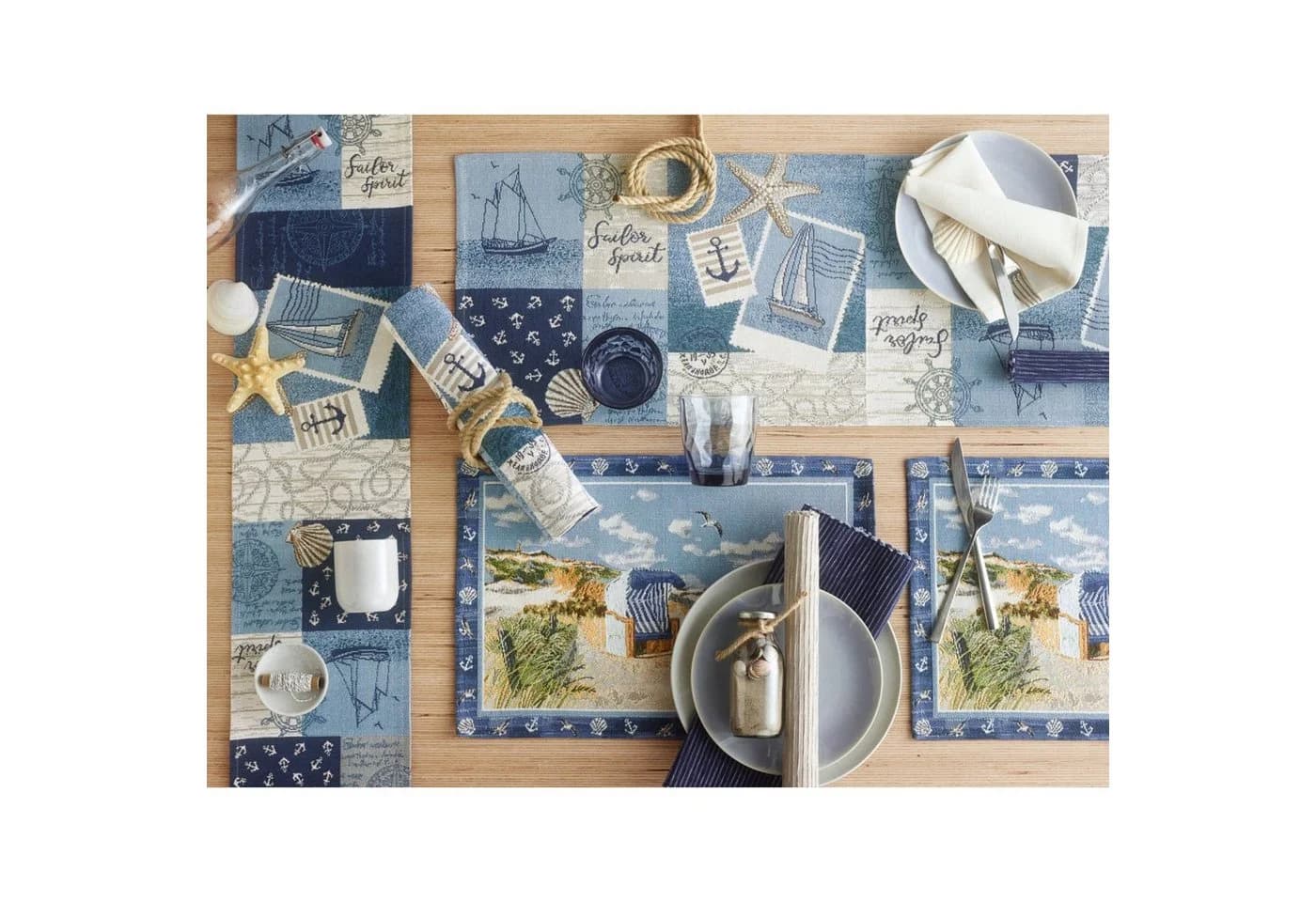 sander table + home Tischläufer Sailor Patch Gobelin Blau