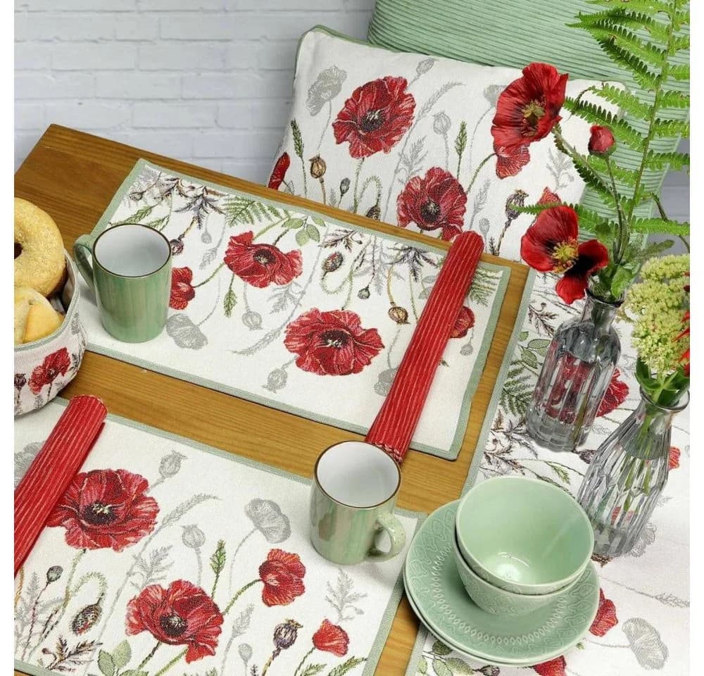Sander Tischset Poppy Meadow Floral Rot-Grün Jacquard