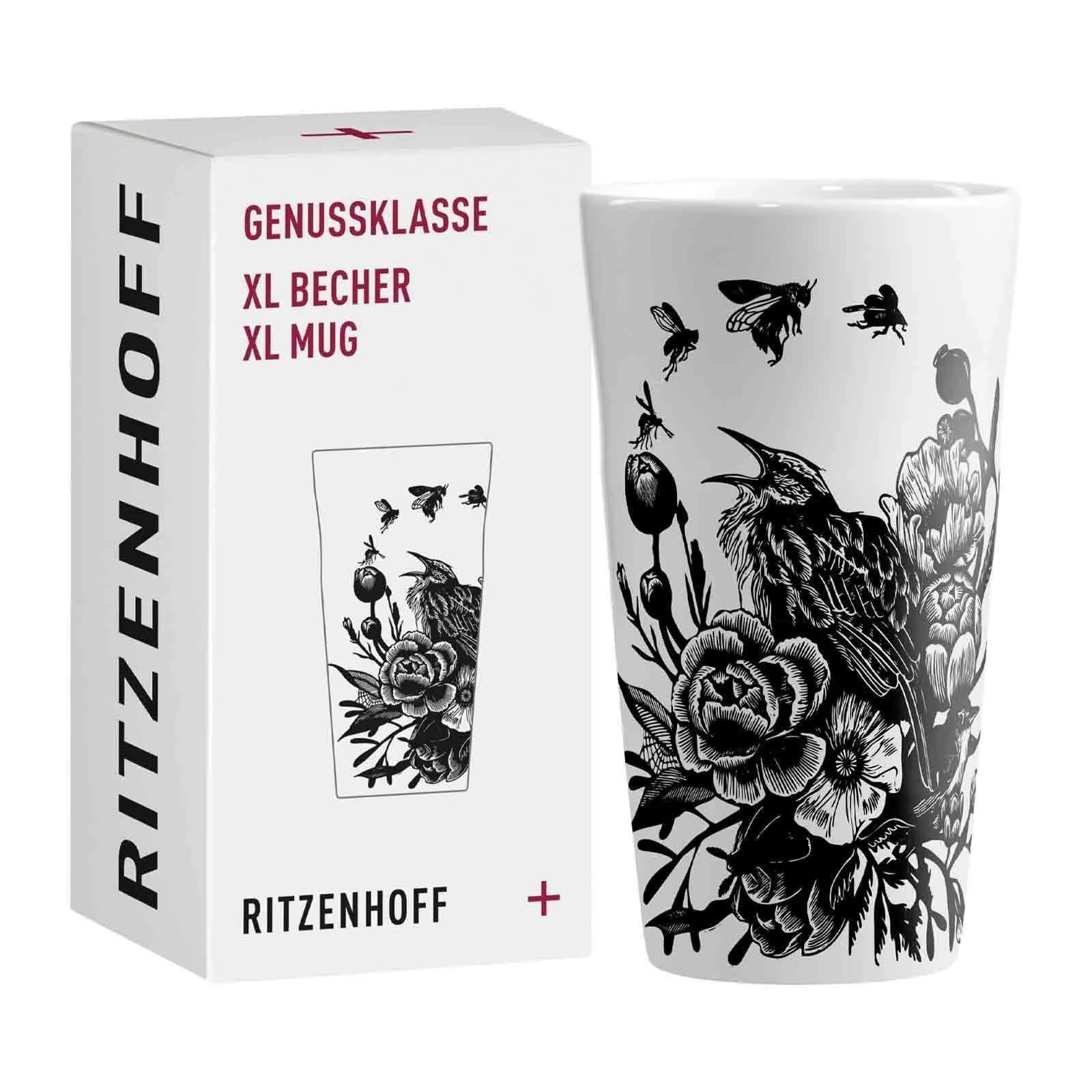 Ritzenhoff Kaffeebecher XL 525 ml Schwarz-Weiß Porzellan