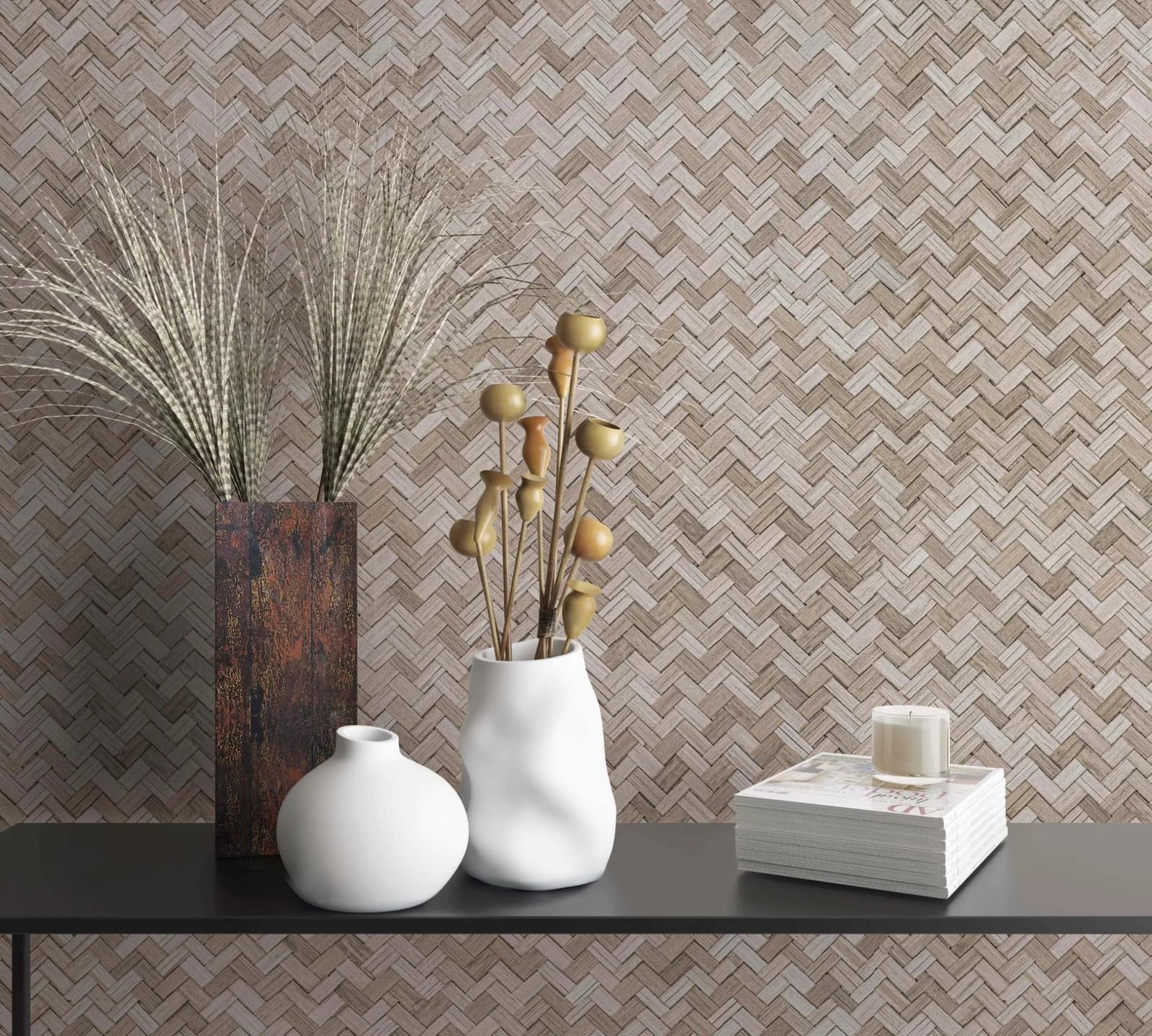 Marburg Vliestapete Beige 3D-Optik Fischgratmuster