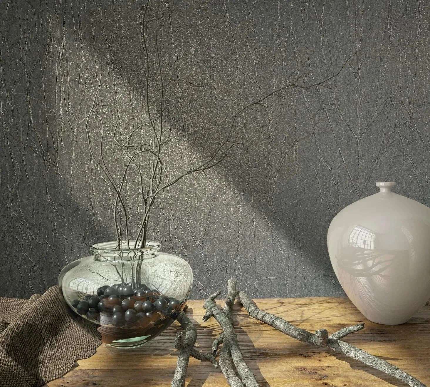 MARBURG Vliestapete Crushed Shimmer Anthrazit Grau Modern