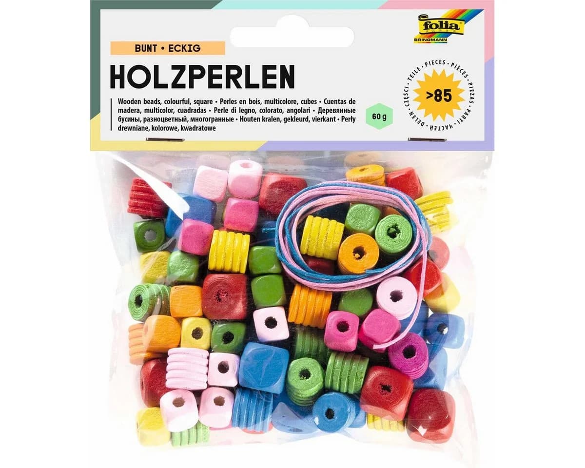 FOLIA Holzperlen Eckig Farbig 88 Perlen - Bild 2