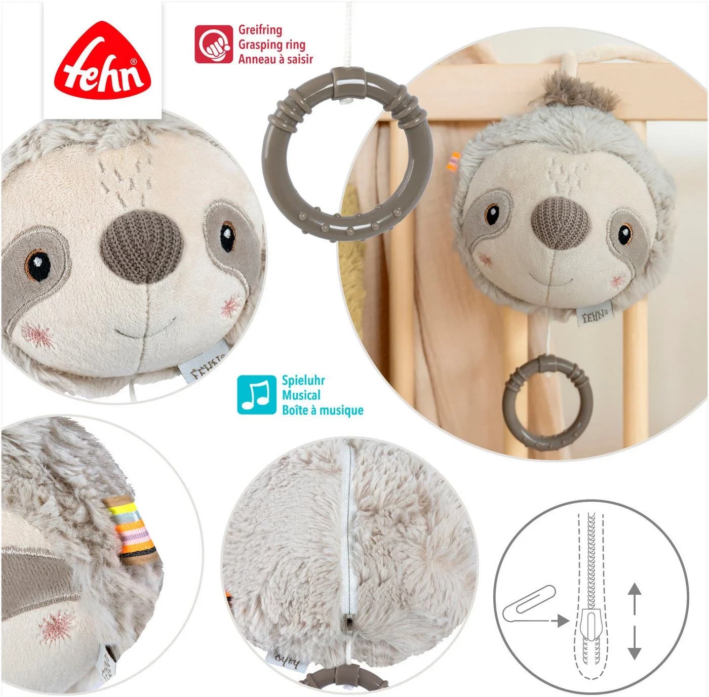 Fehn Spieluhr Lazy, Crazy & Pink Faultier mit Einschlafmelodie - Bild 4