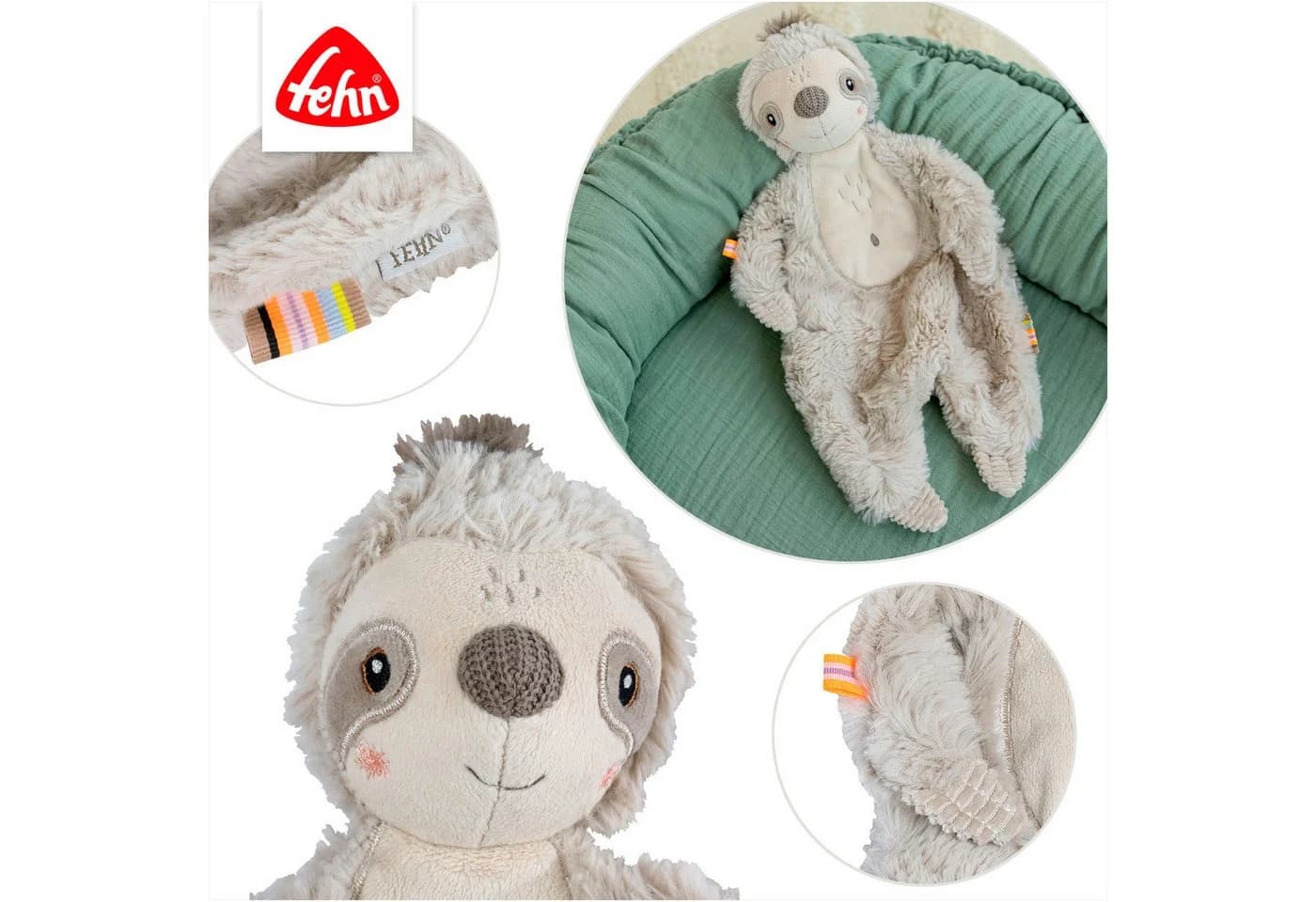 Fehn Kuscheltuch Lazy, Crazy & Pink Schmusetuch Faultier Beige/Grau - Bild 4