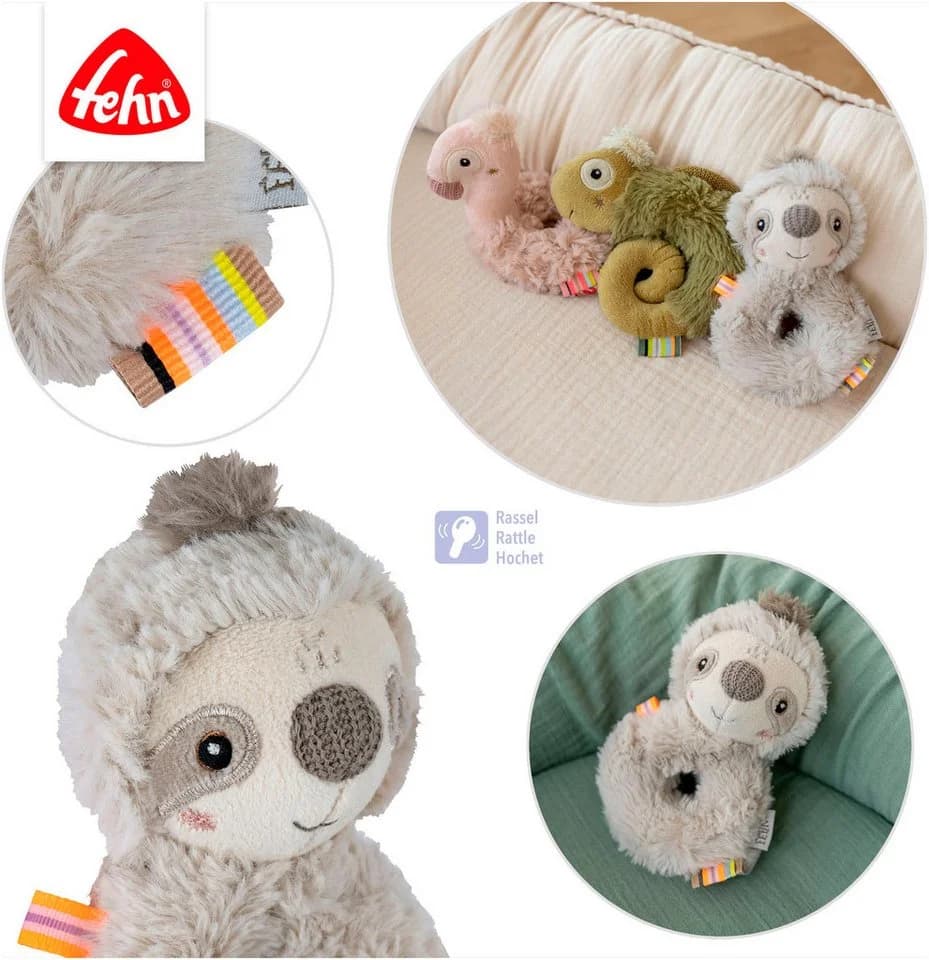 babyFEHN Greifspielzeug Lazy, Crazy & Pink Ring-Greifling Faultier Grau/Beige - Bild 4