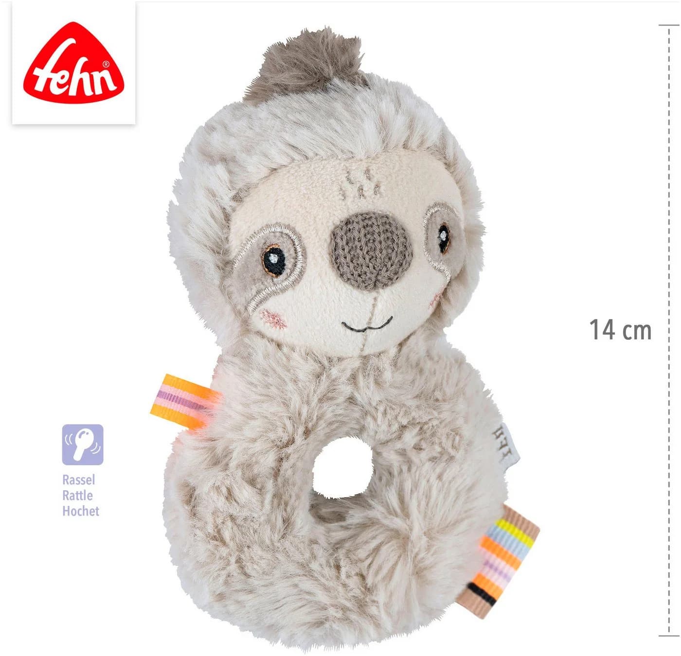 babyFEHN Greifspielzeug Lazy, Crazy & Pink Ring-Greifling Faultier Grau/Beige - Bild 5