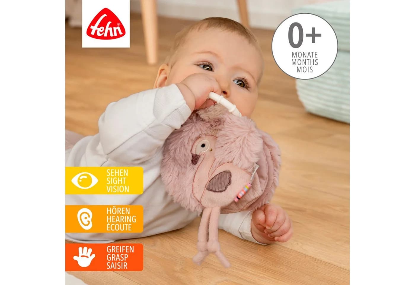 babyFEHN Greifspielzeug Stoffbuch Flamingo Rosa