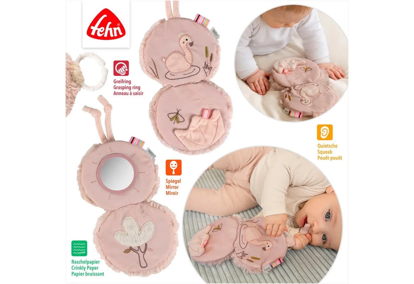 babyFEHN Greifspielzeug Stoffbuch Flamingo Rosa - Bild 3