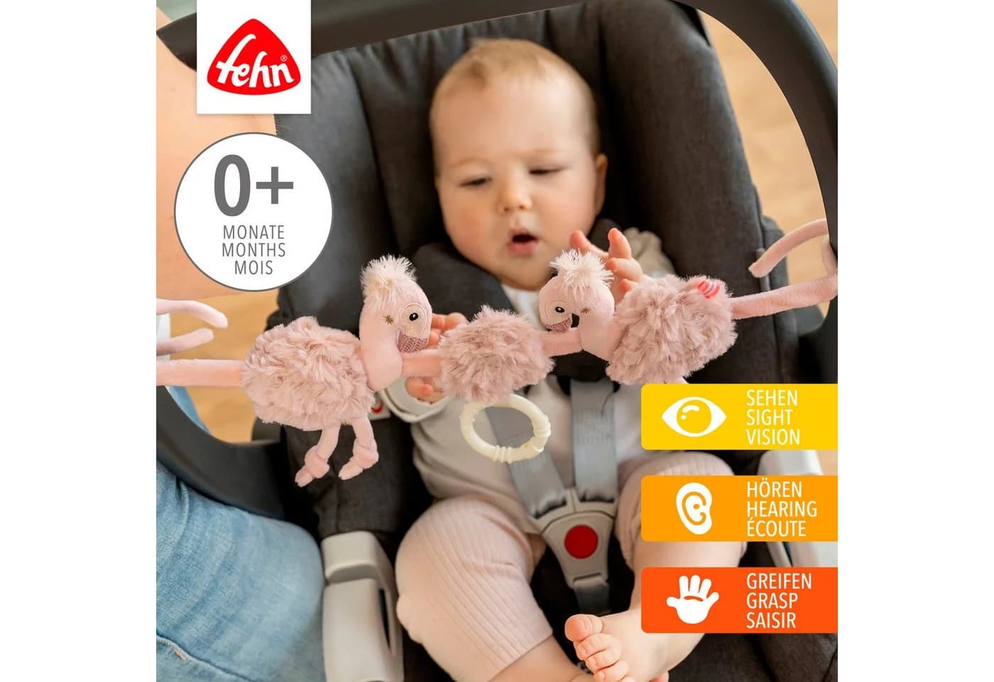 Fehn Kinderwagenkette Flamingo Rosa Plüsch & Softvelour