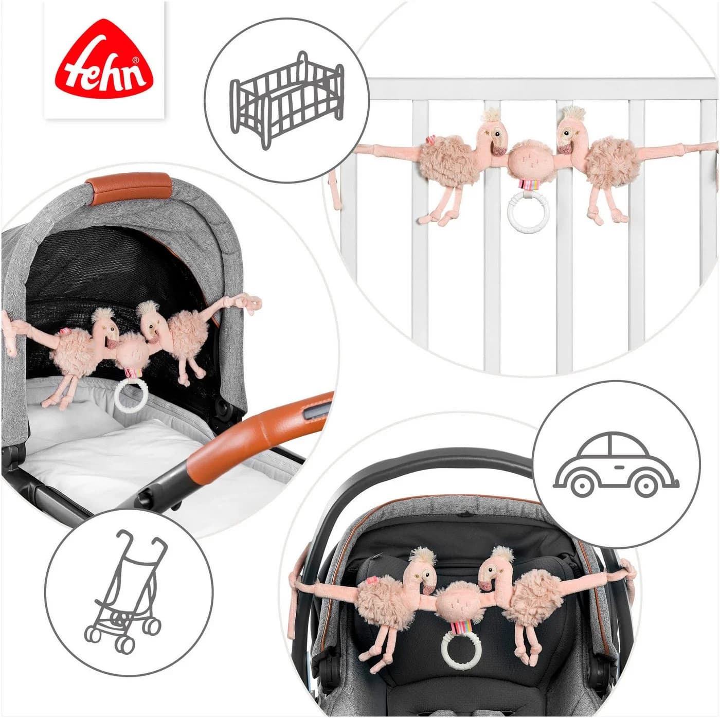 Fehn Kinderwagenkette Flamingo Rosa Plüsch & Softvelour - Bild 4