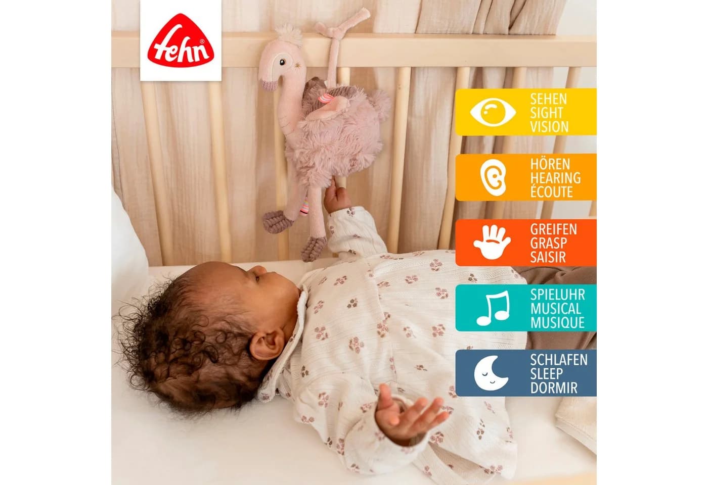 FEHN Spieluhr Flamingo Rosa mit Einschlafmelodie