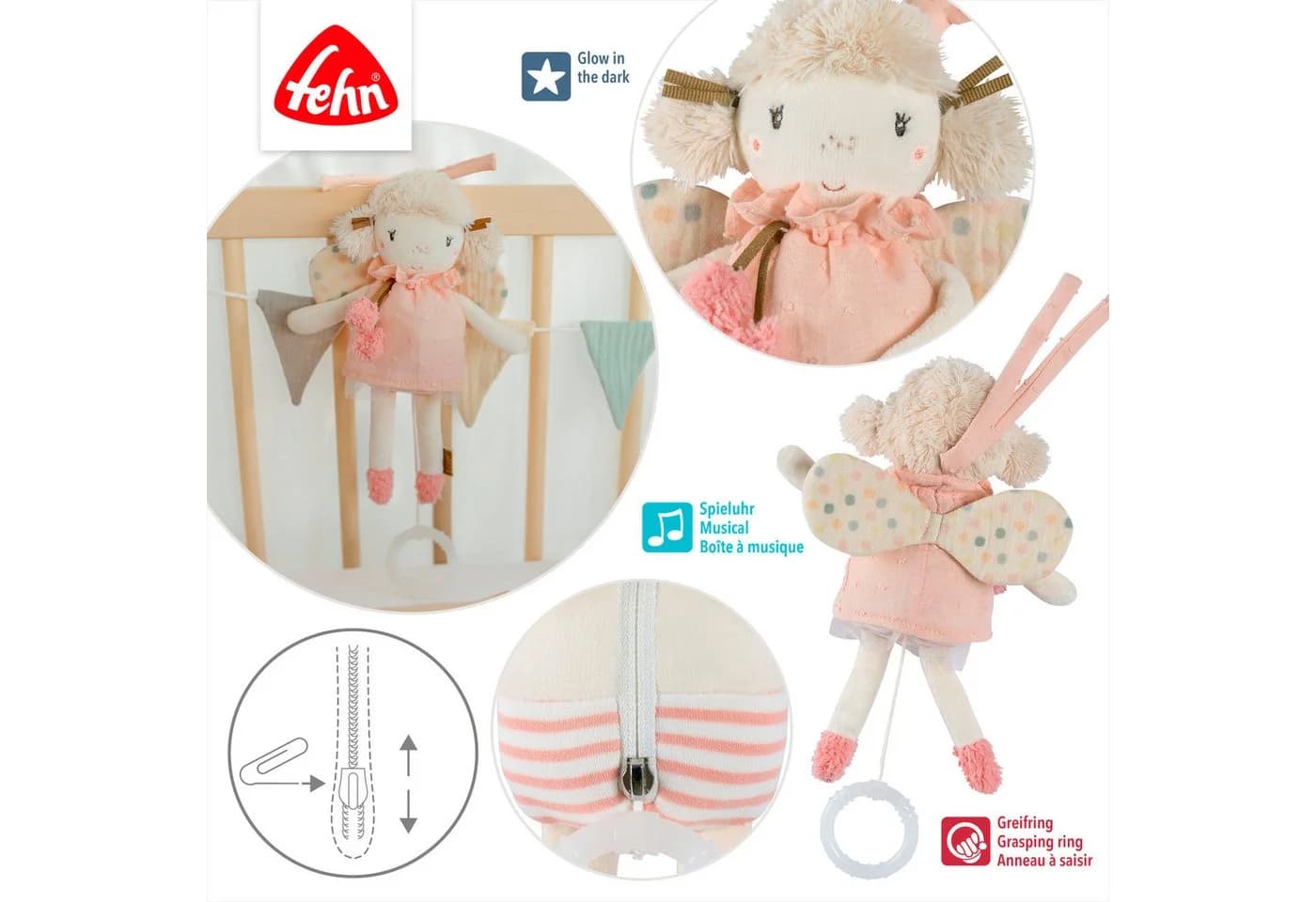 FEHN Mini-Spieluhr Fee Rosa Glow-in-the-dark Einschlafhilfe - Bild 4