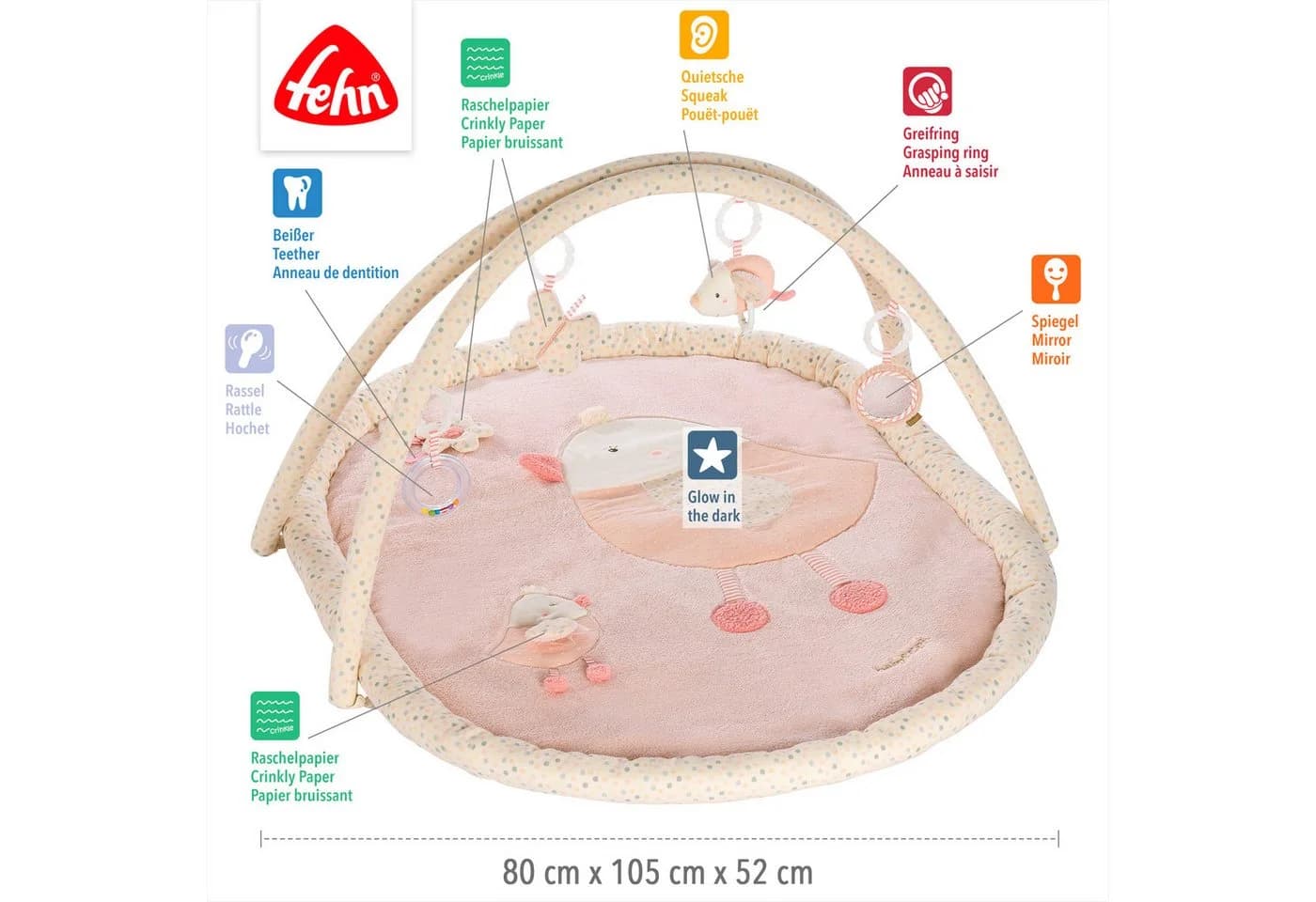FEHN Baby Gym feehnLAND 3-D-Activity-Decke Vogel Rosa/Beige - Bild 5