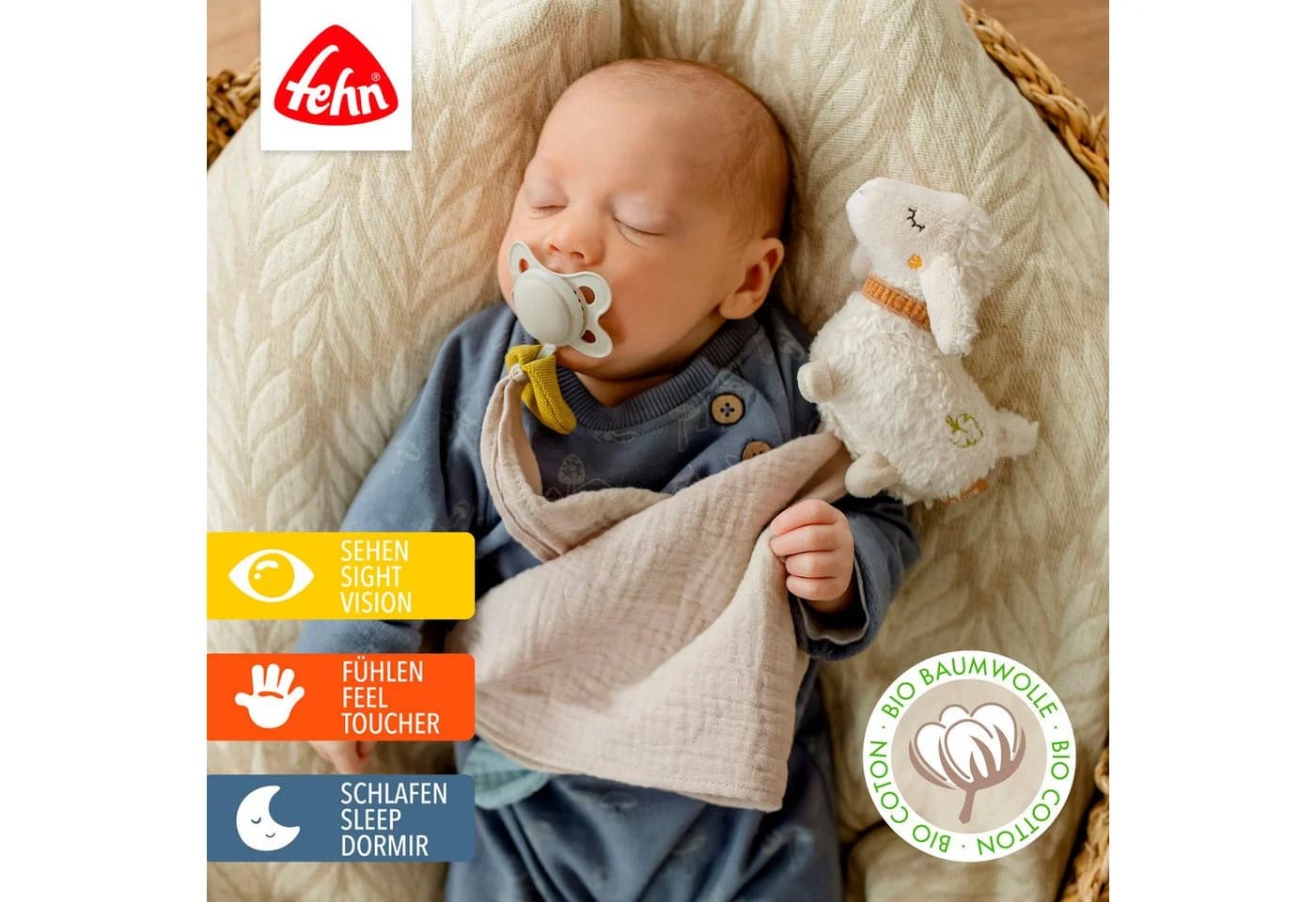 FEHN Schmusetuch Schaf Beige Bio-Baumwolle mit Schnullerhalter