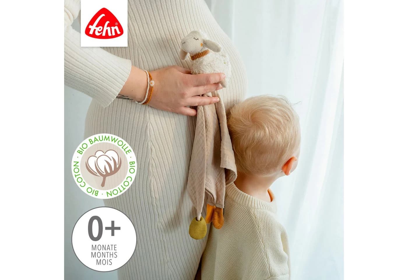FEHN Schmusetuch Schaf Beige Bio-Baumwolle mit Schnullerhalter - Bild 3