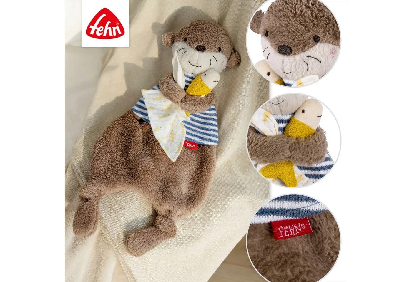 FEHN Schmusetuch Otter Theo Baby Braun Musselin Plüsch - Bild 4
