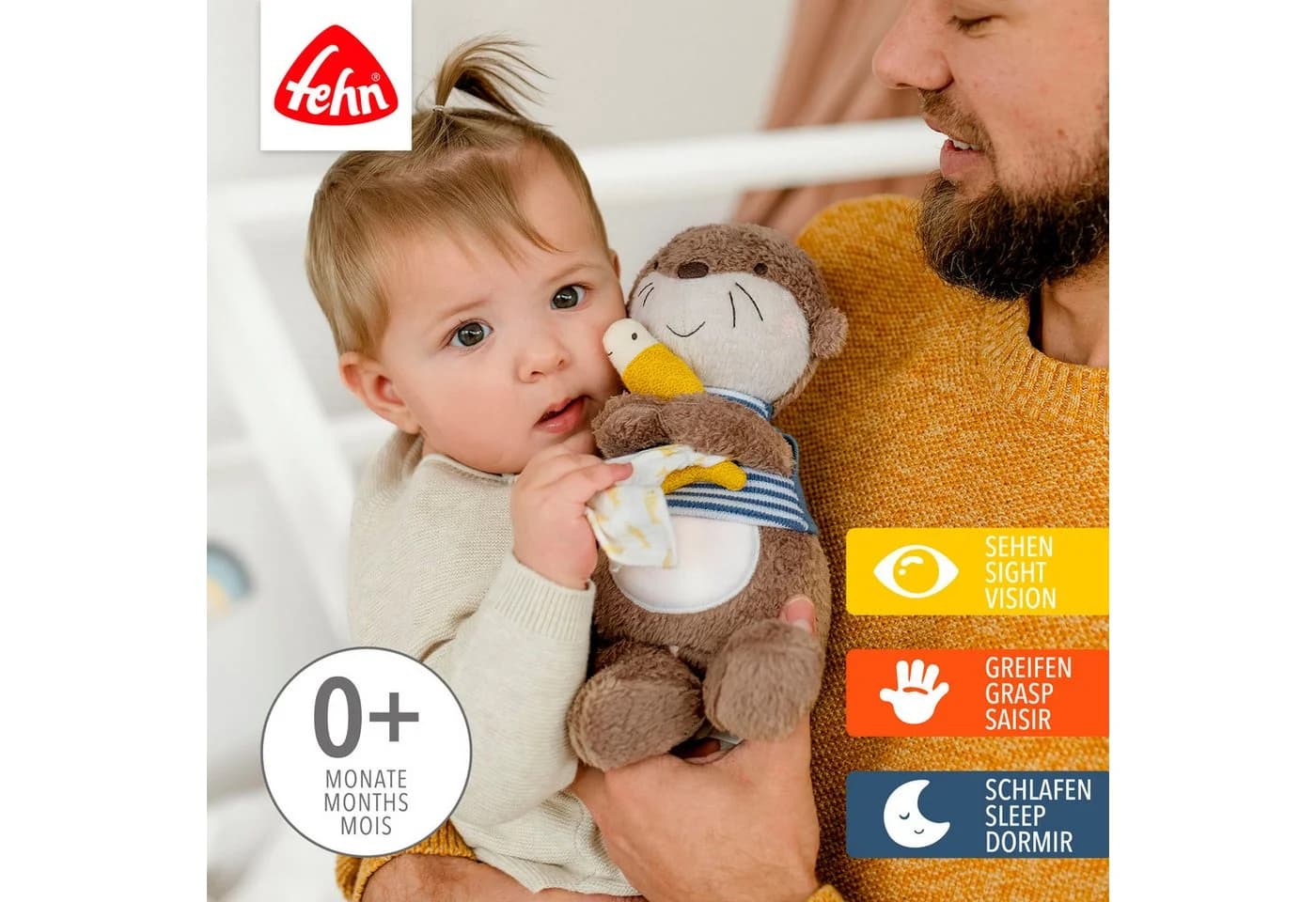 Fehn Kuscheltier Otter Theo mit Nachtlicht und Glow-in-the-dark