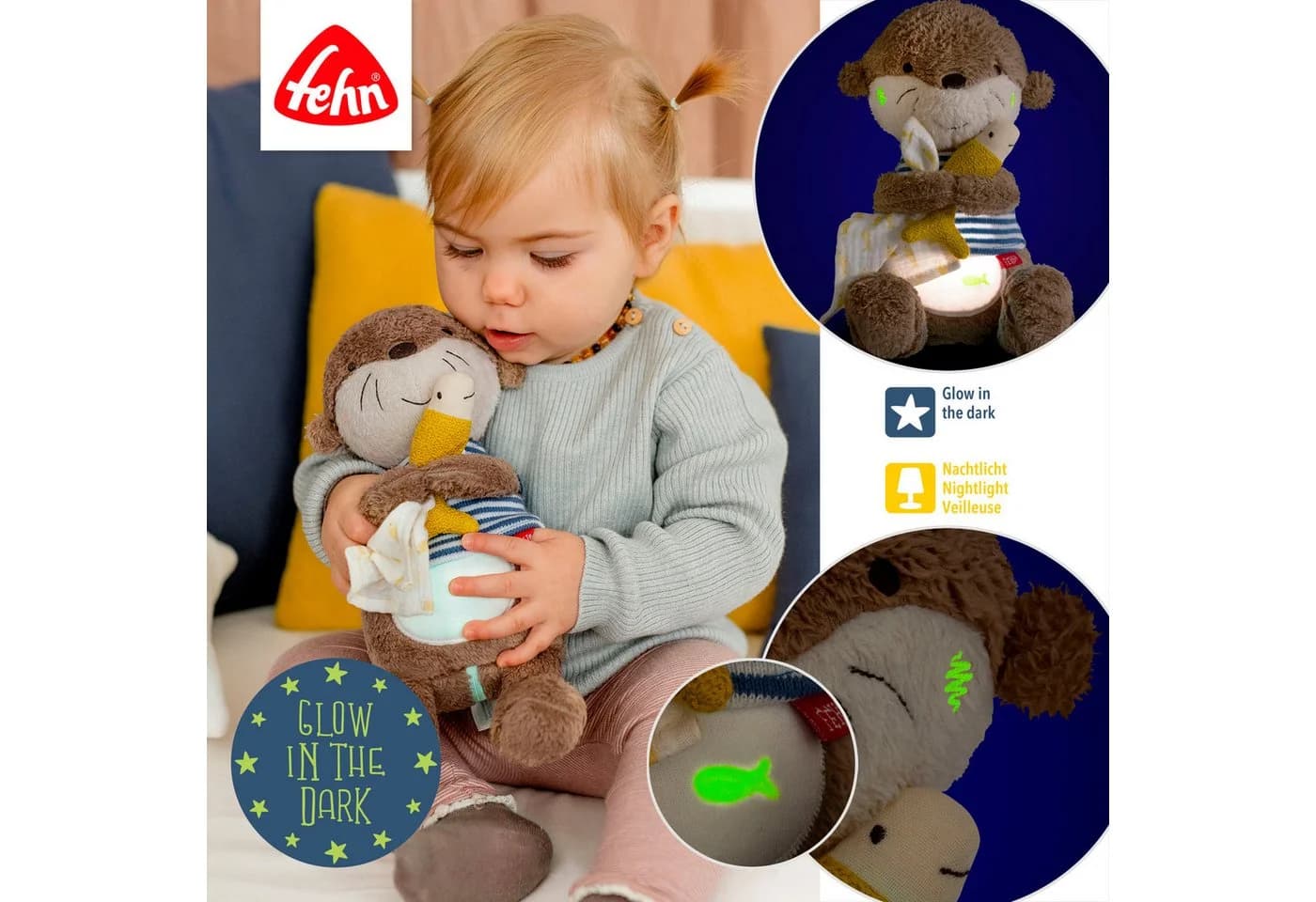 Fehn Kuscheltier Otter Theo mit Nachtlicht und Glow-in-the-dark - Bild 3
