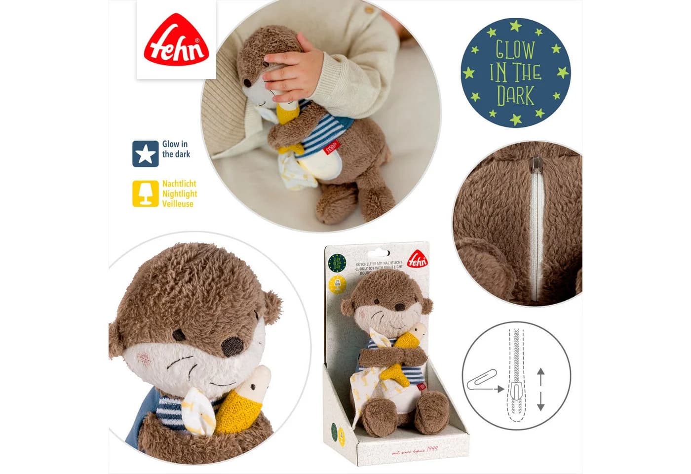 Fehn Kuscheltier Otter Theo mit Nachtlicht und Glow-in-the-dark - Bild 4