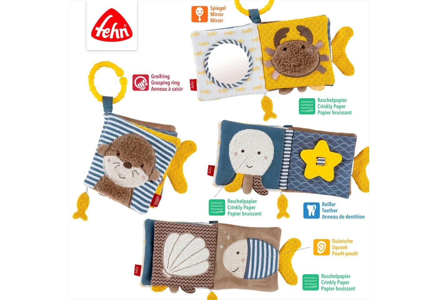 FEHN Stoffbuch Otter Theo Bunt Greifspielzeug mit Quietsche & Spiegel - Bild 3