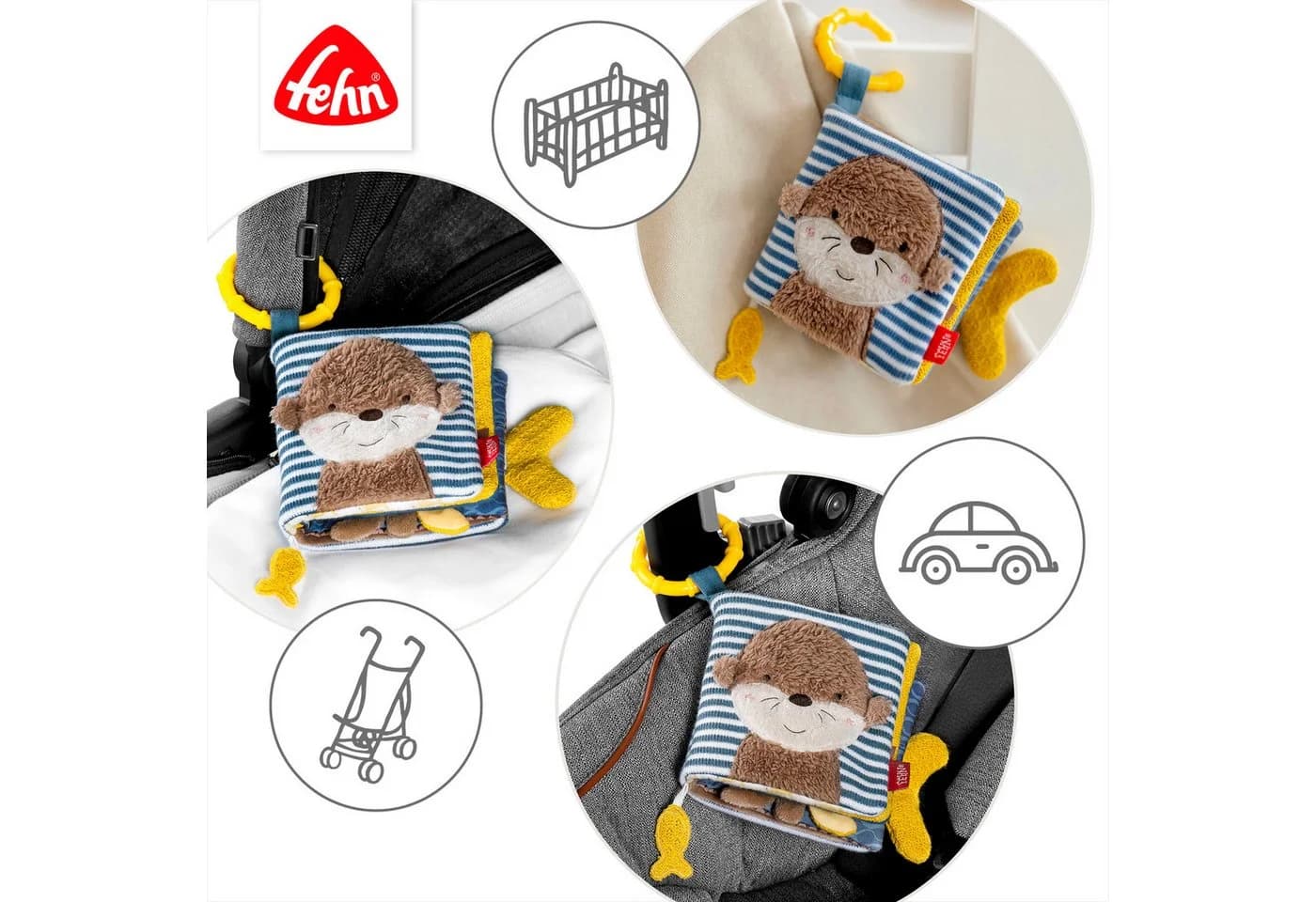 FEHN Stoffbuch Otter Theo Bunt Greifspielzeug mit Quietsche & Spiegel - Bild 4