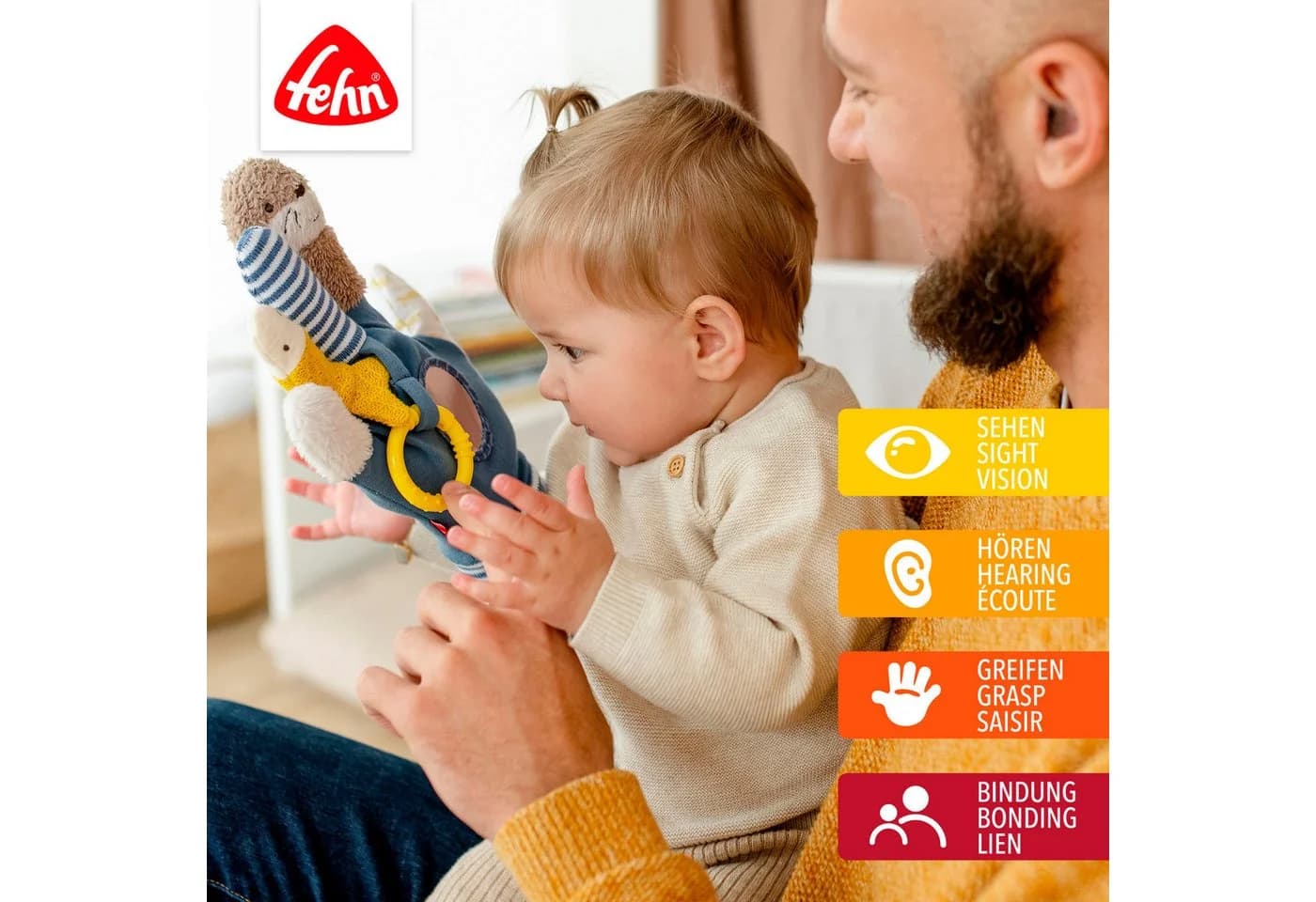 FEHN Spielhandschuh Otter Theo Blau Greifspielzeug Baby
