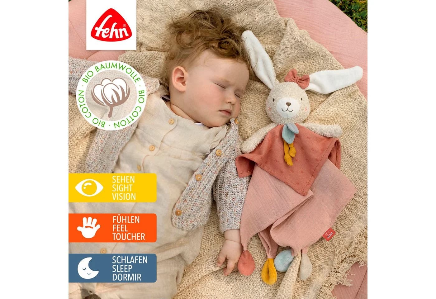 Fehn Schmusetuch fehnNATUR Hase Rosa mit Schnullerring